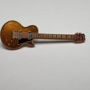VTG Guitar Lapel Pin Enamel Gold-Tone 1.25 in 1986 ALM FGH PA USA ROCK & ROLL